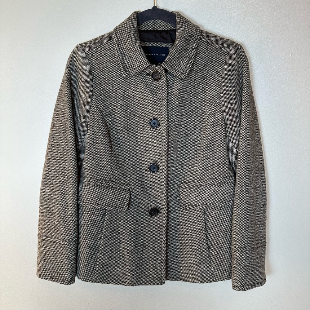 Banana Republic Brown Tweed Wool Pea Coat Jacket